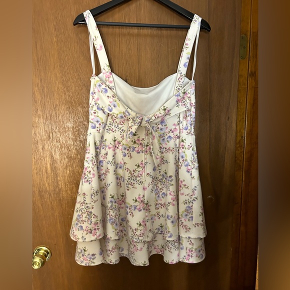 City Studio White with Purple Floral Flounce Dress with Back Tie - Picture 2 of 7